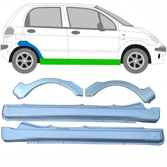 Küszöb és hátsó sárvédő javító panel hoz Daewoo Matiz 1998-2008 / Bal+Jobb / Készlet 10038