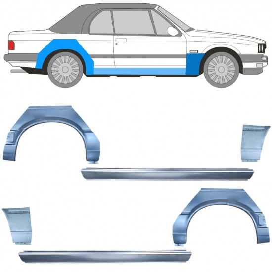 Küszöb + első + hátsó sárvédő javító panel hoz BMW 3 E30 1987-1994 CABRIO / Készlet 12576