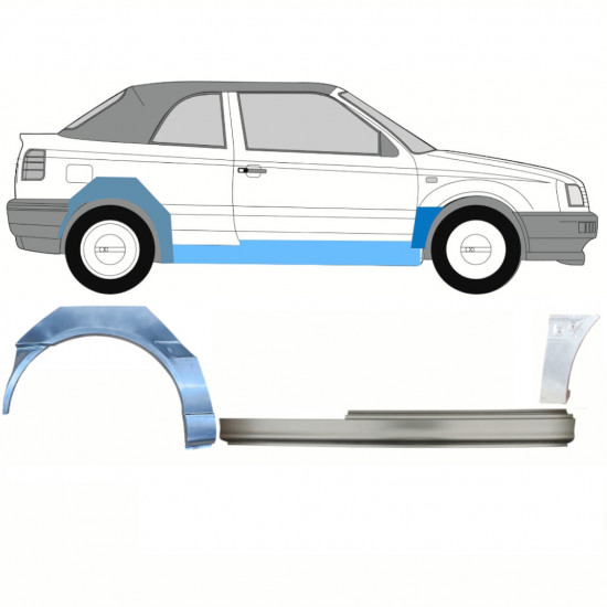 Küszöb + első + hátsó sárvédő javító panel hoz VW Golf 3 1993-1998  CABRIO / Jobb / Készlet 12566