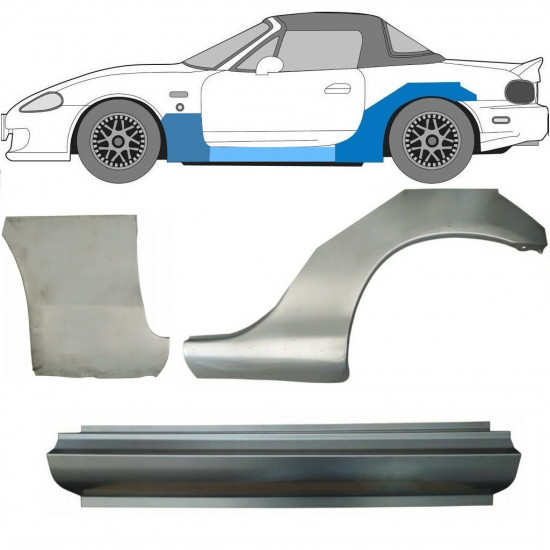 Küszöb + első + hátsó sárvédő javító panel hoz Mazda MX-5 1998-2005 NB / Bal / Készlet 11151