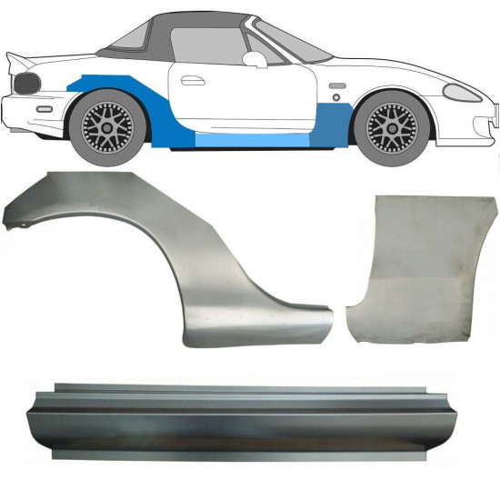 Küszöb + első + hátsó sárvédő javító panel hoz Mazda MX-5 1998-2005 NB / Jobb / Készlet 11150