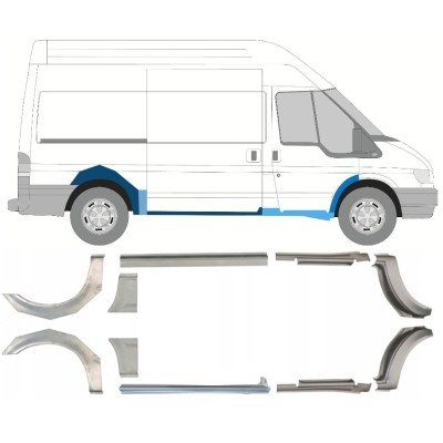 Küszöb és hátsó sárvédő javító panel hoz Ford Transit 2000-2013 / Bal+Jobb / Készlet 10637