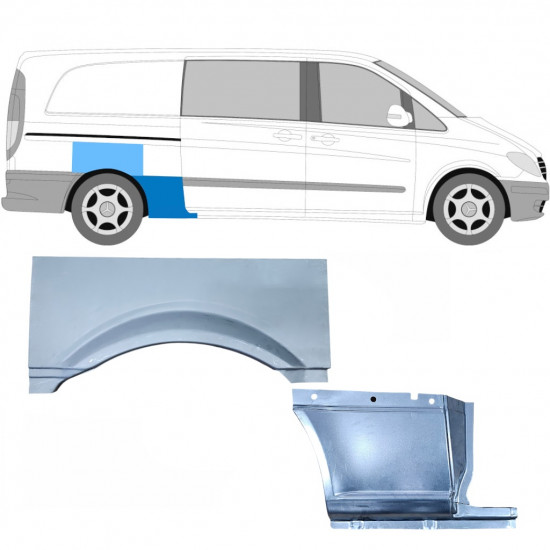 Hátsó sárvédő javító panel hoz Mercedes Vito 2003- / LWB / Jobb / Készlet 11864